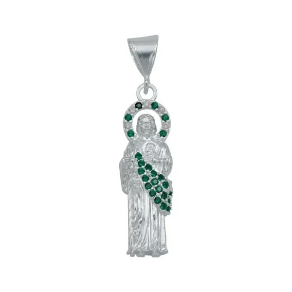 Dije San Judas Tadeo Plata Ley .925 con Zirconia Verde - Imagen 1