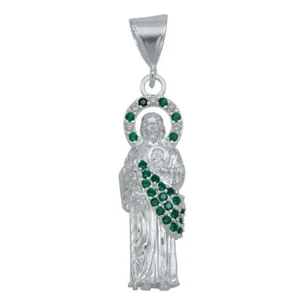 Dije San Judas Tadeo Plata Ley .925 con Zirconia Verde - Imagen 1