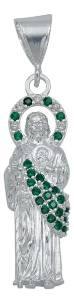 Dije San Judas Tadeo Plata Ley .925 con Zirconia Verde - Imagen 1