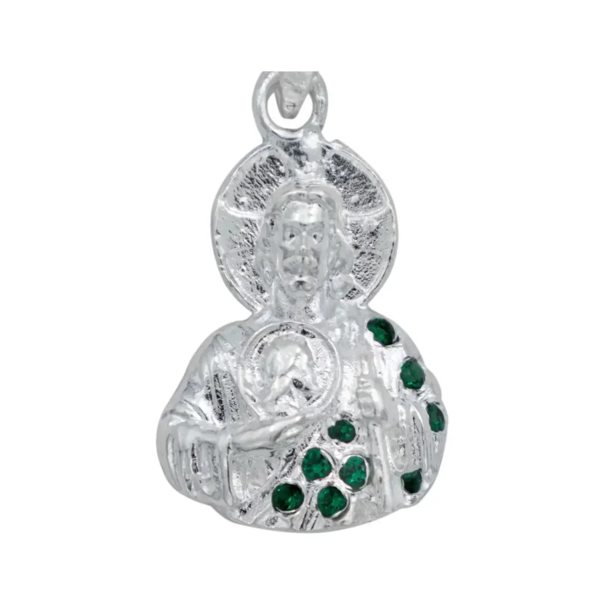 Dije San Judas Tadeo Plata 925 con Zirconia Verde Torso - Imagen 2
