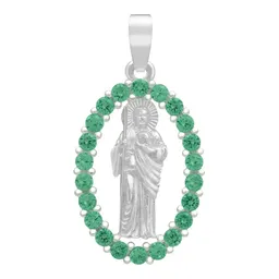Dije San Judas Tadeo Plata Ley 925 Zirconias Verdes Plano - Imagen 1