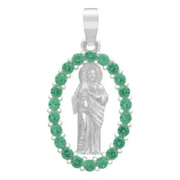 Dije San Judas Tadeo Plata Ley 925 Zirconias Verdes Plano - Imagen 1