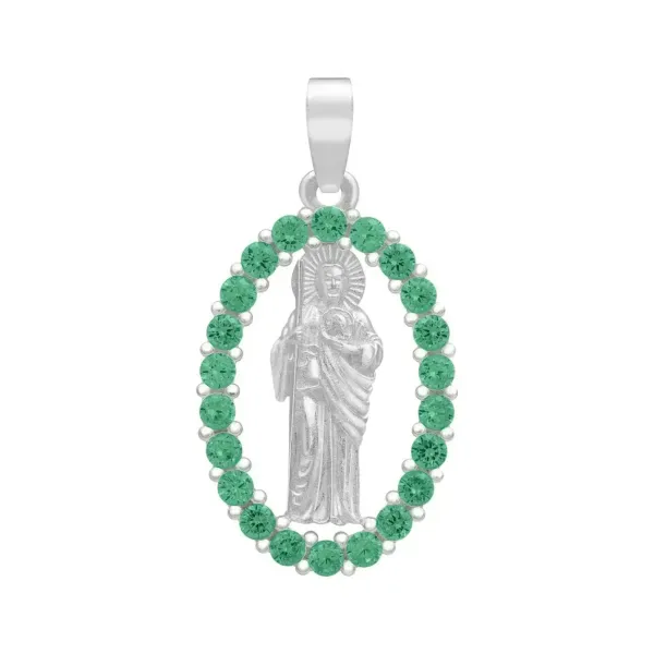 Dije San Judas Tadeo Plata Ley 925 Zirconias Verdes Plano - Imagen 1