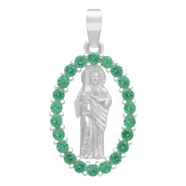 Dije San Judas Tadeo Plata Ley 925 Zirconias Verdes Plano - Imagen 1
