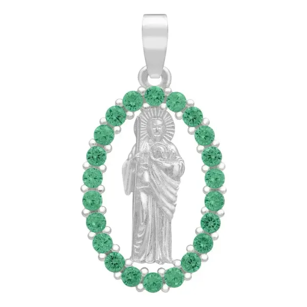 Dije San Judas Tadeo Plata Ley 925 Zirconias Verdes Plano - Imagen 1