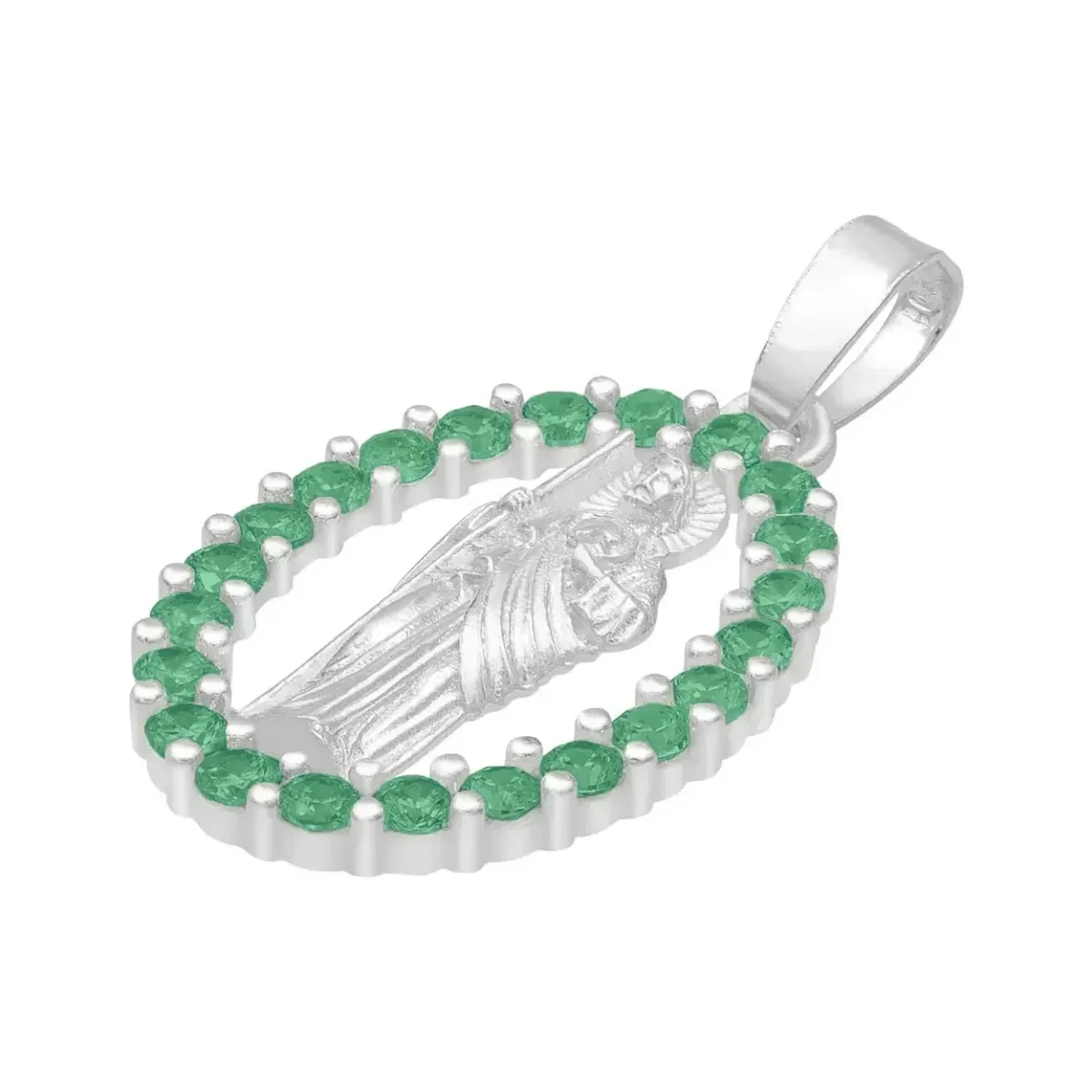 Dije San Judas Tadeo Plata Ley 925 Zirconias Verdes Plano - Imagen 3