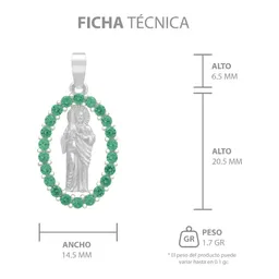 Dije San Judas Tadeo Plata Ley 925 Zirconias Verdes Plano - Imagen 6
