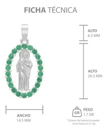 Dije San Judas Tadeo Plata Ley 925 Zirconias Verdes Plano - Imagen 6