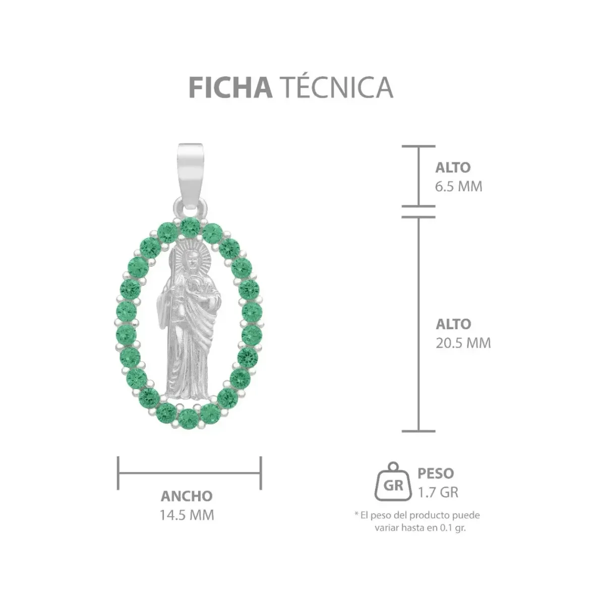 Dije San Judas Tadeo Plata Ley 925 Zirconias Verdes Plano - Imagen 6