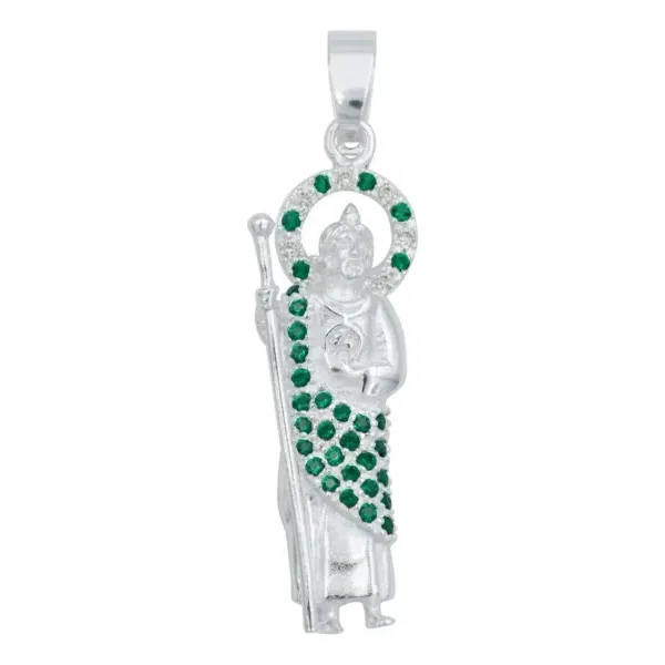 Dije San Judas Tadeo Plata Ley 925 con Zirconias Verdes - Imagen 1