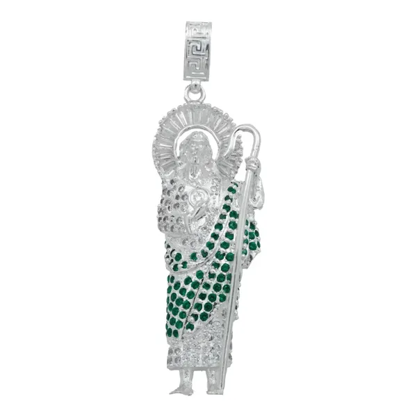 Dije San Judas Tadeo Plata .925 Zirconias Verdes - Imagen 1