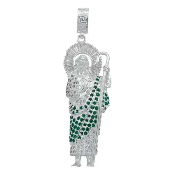 Dije San Judas Tadeo Plata .925 Zirconias Verdes - Imagen 1
