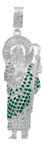 Dije San Judas Tadeo Plata .925 Zirconias Verdes - Imagen 1