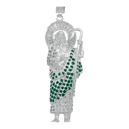 Dije San Judas Tadeo Plata .925 Zirconias Verdes - Imagen 2