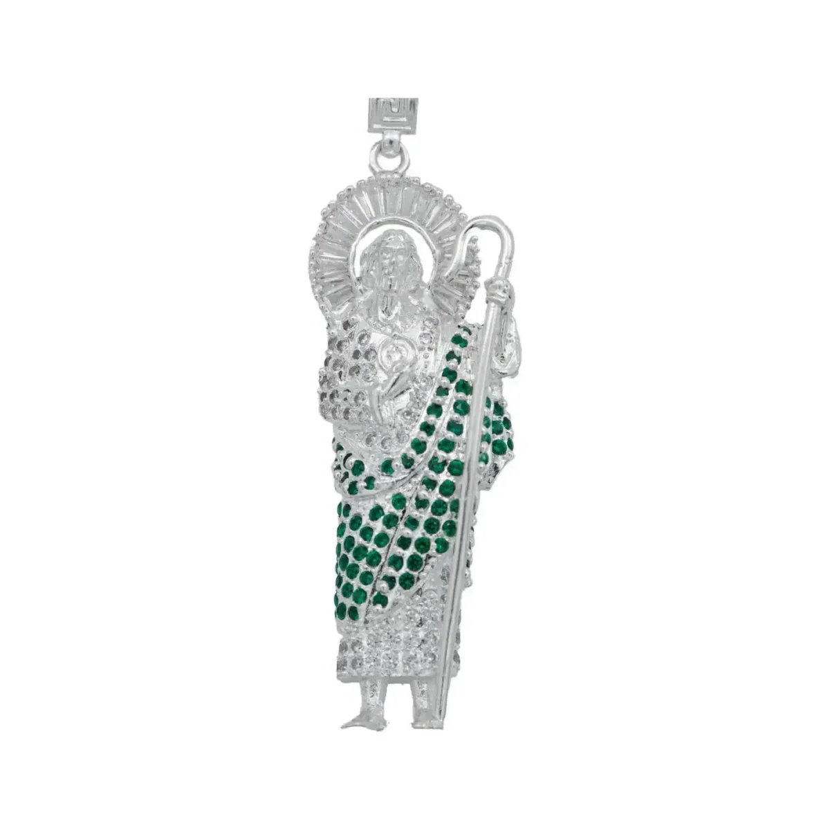 Dije San Judas Tadeo Plata .925 Zirconias Verdes - Imagen 2