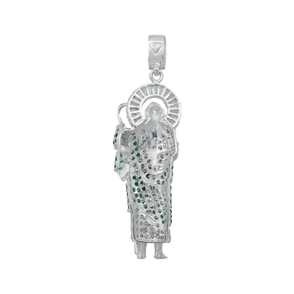 Dije San Judas Tadeo Plata .925 Zirconias Verdes - Imagen 3