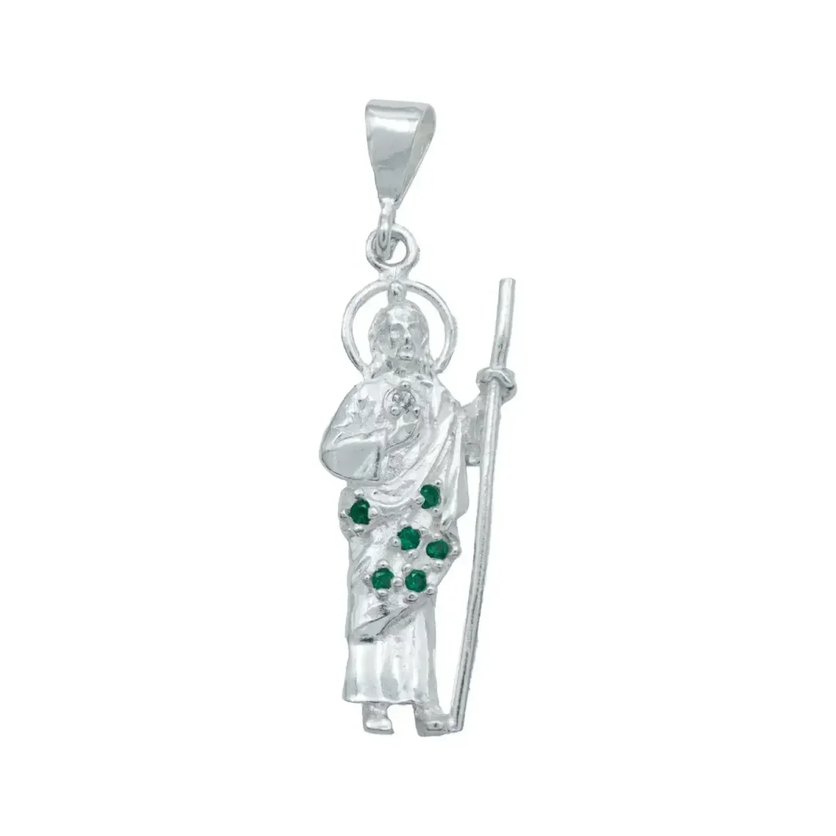 Dije San Judas Tadeo Plata .925 con Zirconias Verdes, colgante religioso mexicano para hombre y mujer, joyería devocional, am