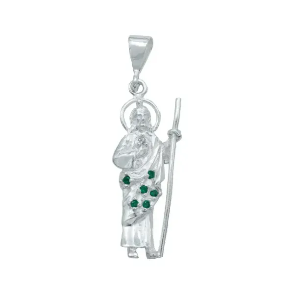 Dije San Judas Tadeo Plata 925 con Zirconias Verdes para Hombre y Mujer - Imagen 1