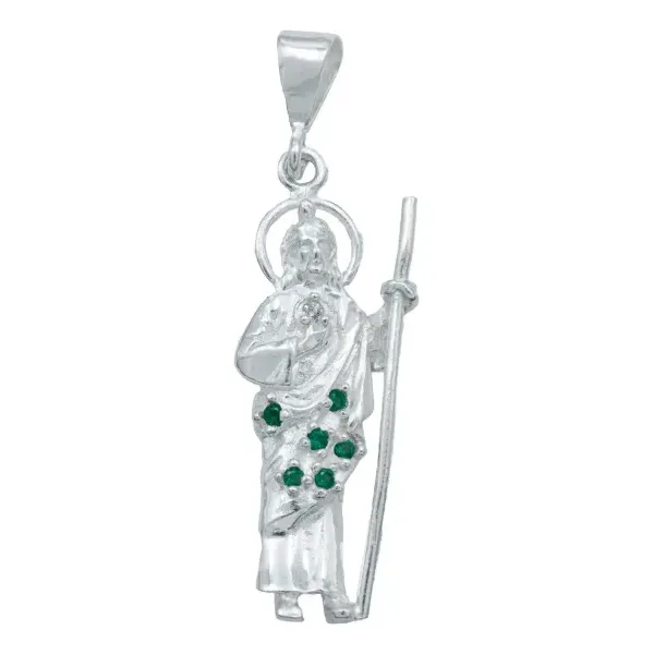 Dije San Judas Tadeo Plata 925 con Zirconias Verdes para Hombre y Mujer - Imagen 1