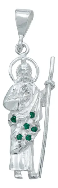 Dije San Judas Tadeo Plata 925 con Zirconias Verdes para Hombre y Mujer - Imagen 1
