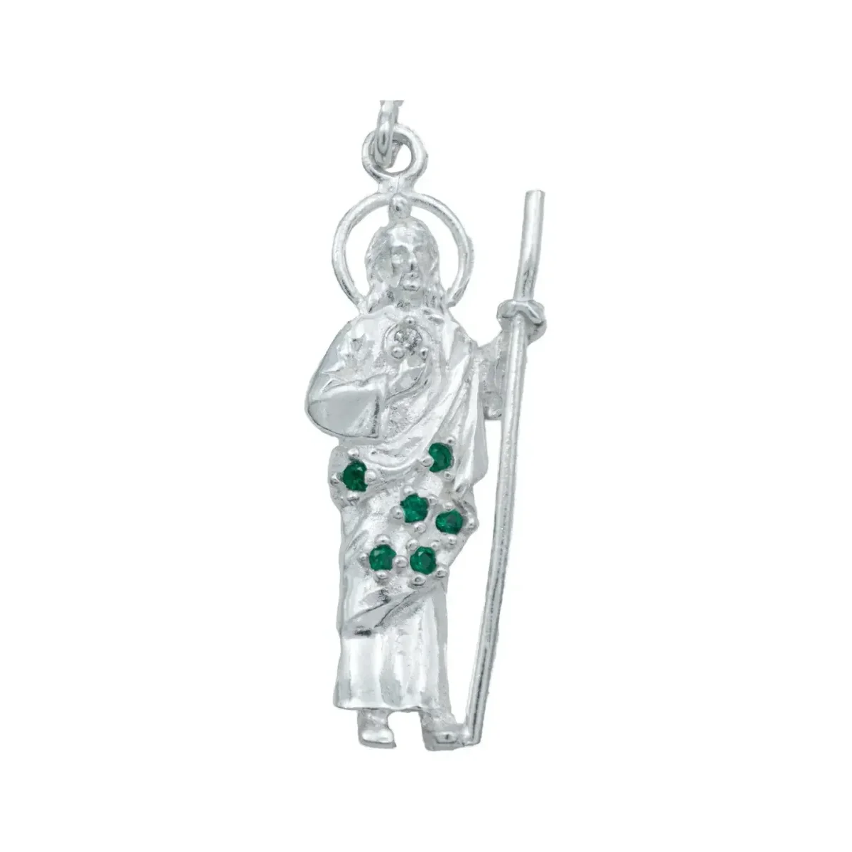 Dije San Judas Tadeo Plata 925 con Zirconias Verdes para Hombre y Mujer - Imagen 2
