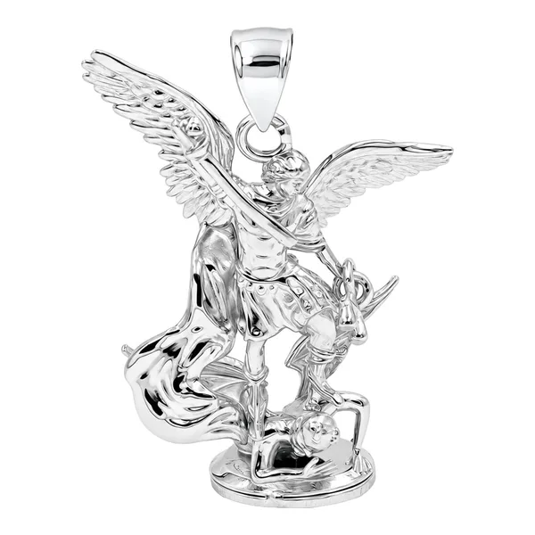 Dije de San Miguel Arcángel en bulto de plata italiana .925 rodizada - Joyaris joyería fina