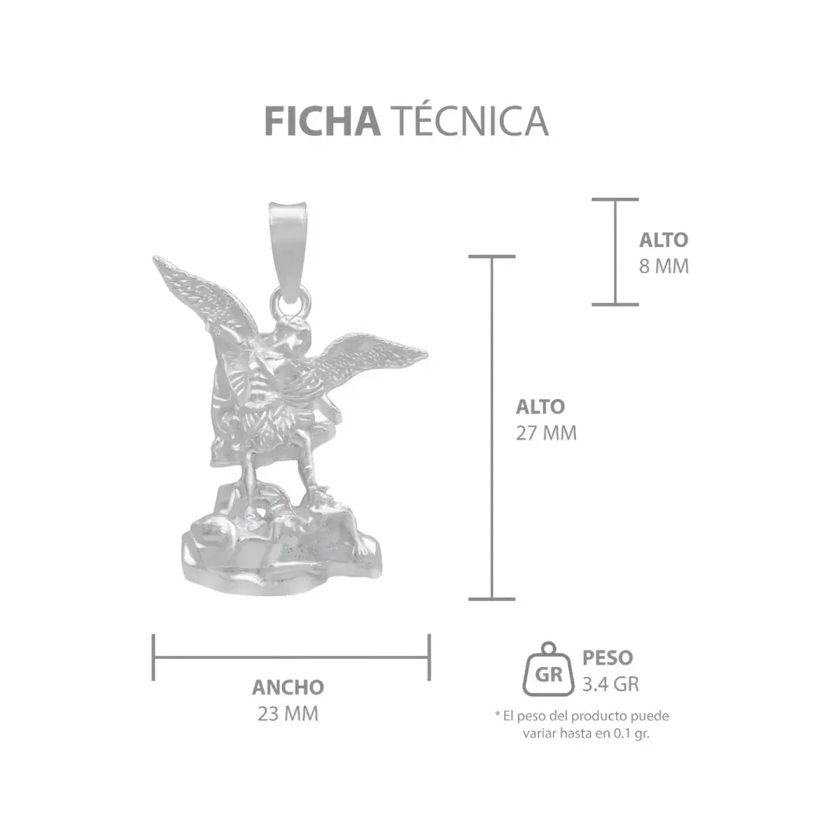 Dije San Miguel Arcángel Plata Fina 925 Diseño Liso Religioso - Imagen 7