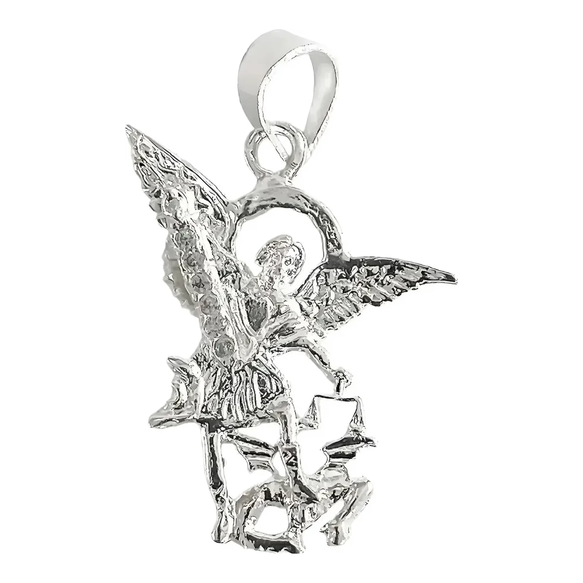 Dije de plata San Miguel Arcángel 925 con Zirconia transparente para collar, joyería religiosa de protección divina, amuleto