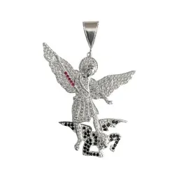 Dije San Miguel Arcángel Plata 925 con Zirconias Negras - Imagen 1