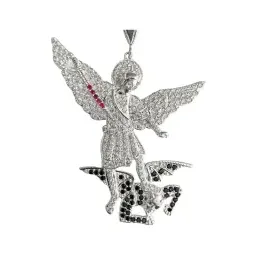 Dije San Miguel Arcángel Plata 925 con Zirconias Negras - Imagen 2