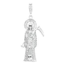 Dije Santa Muerte 3D Plata 925 Zirconia Hombre Artesanal - Imagen 1