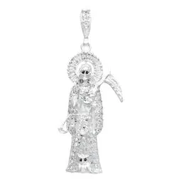 Dije Santa Muerte 3D Plata 925 Zirconia Hombre Artesanal - Imagen 1