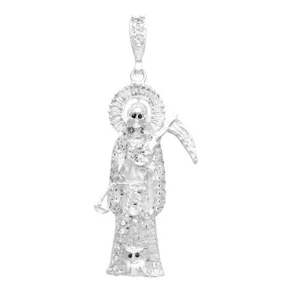 Dije Santa Muerte 3D Plata 925 Zirconia Hombre Artesanal - Imagen 1