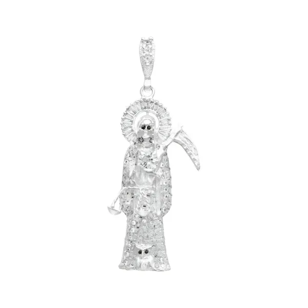 Dije Santa Muerte 3D Plata 925 Zirconia Hombre Artesanal - Imagen 1