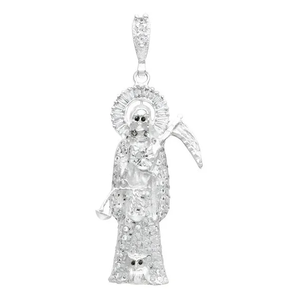 Dije Santa Muerte 3D Plata 925 Zirconia Hombre Artesanal - Imagen 1