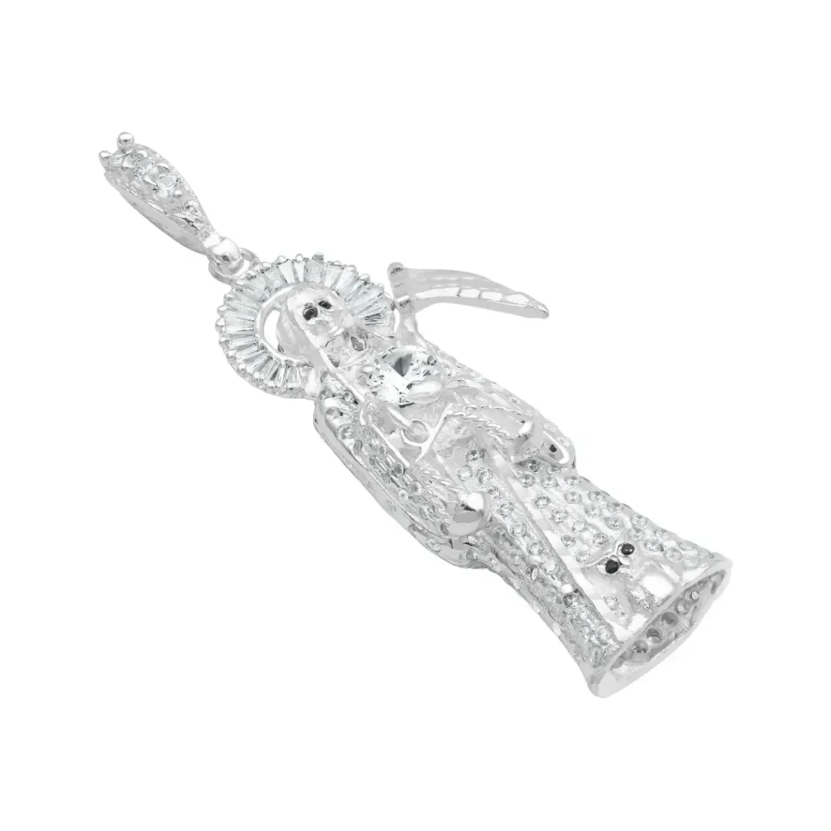 Dije Santa Muerte 3D Plata 925 Zirconia Hombre Artesanal - Imagen 3