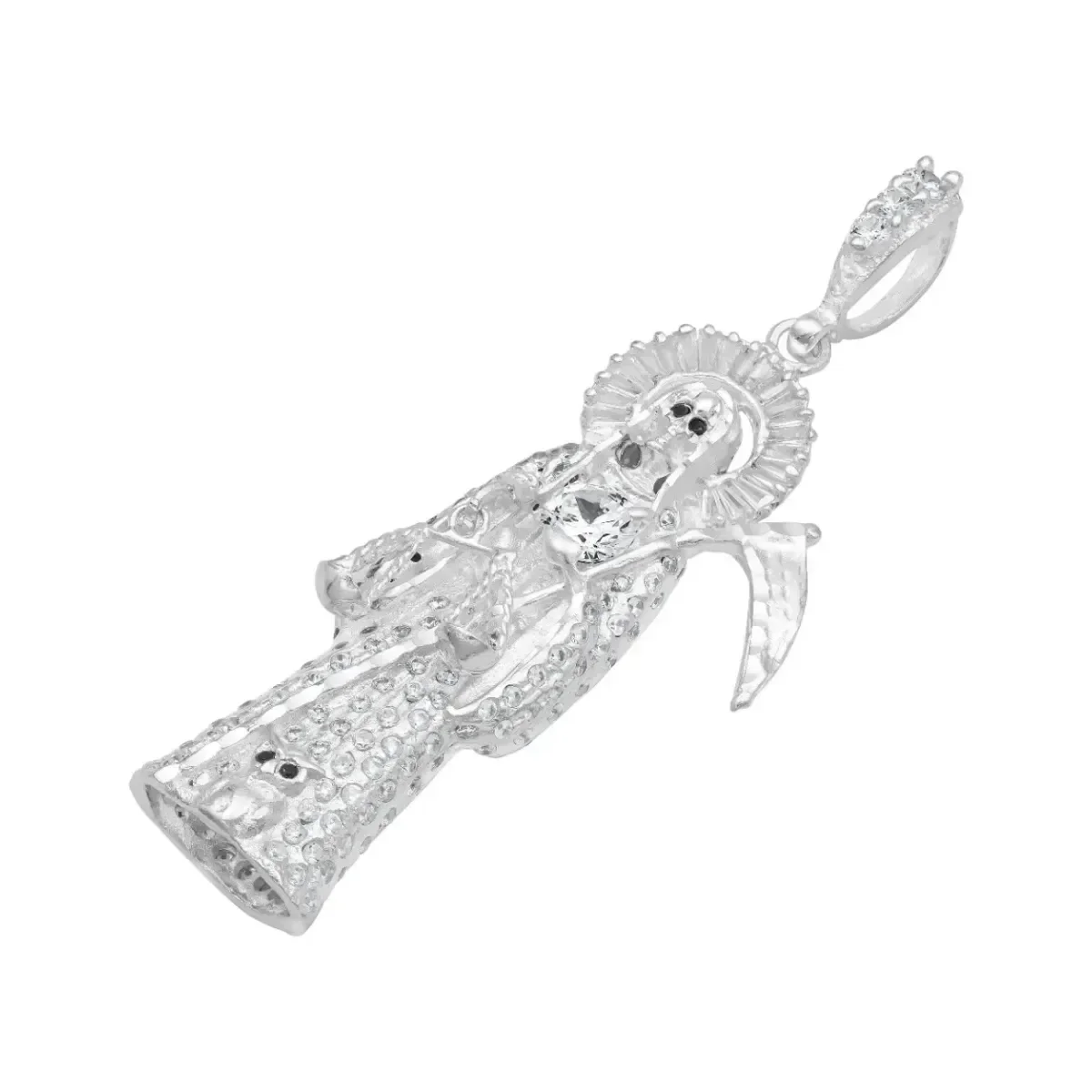 Dije Santa Muerte 3D Plata 925 Zirconia Hombre Artesanal - Imagen 4