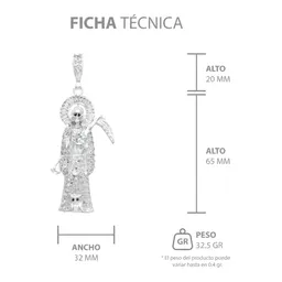 Dije Santa Muerte 3D Plata 925 Zirconia Hombre Artesanal - Imagen 7