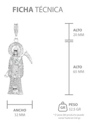 Dije Santa Muerte 3D Plata 925 Zirconia Hombre Artesanal - Imagen 7