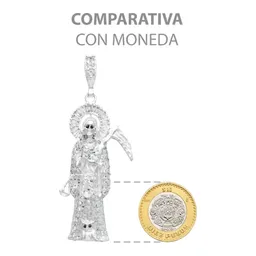 Dije Santa Muerte 3D Plata 925 Zirconia Hombre Artesanal - Imagen 8