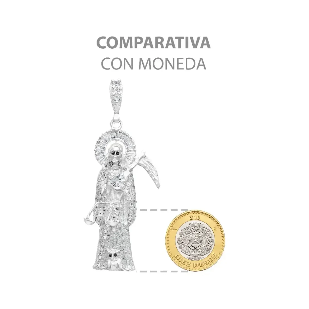 Dije Santa Muerte 3D Plata 925 Zirconia Hombre Artesanal - Imagen 8