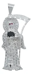 Dije Santa Muerte Artesanal Plata 925 con Zirconia Multicolor - Imagen 1