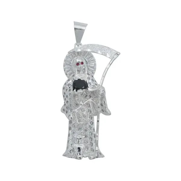 Dije Santa Muerte Artesanal Plata 925 con Zirconia Multicolor - Imagen 1