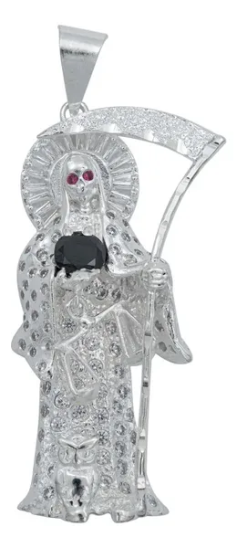 Dije Santa Muerte Artesanal Plata 925 con Zirconia Multicolor - Imagen 1