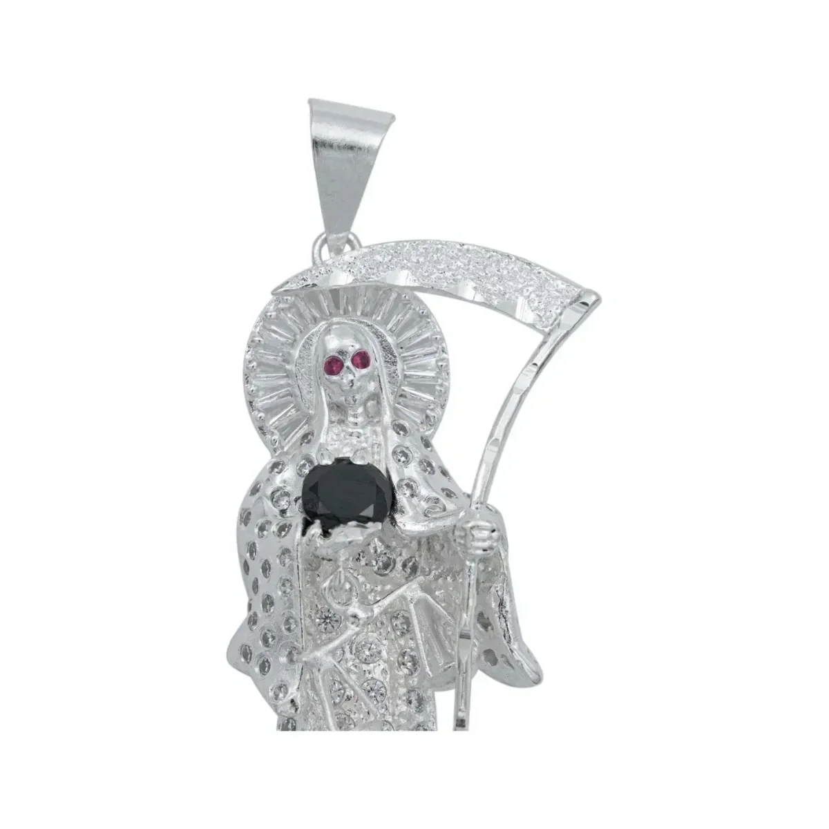 Dije Santa Muerte Artesanal Plata 925 con Zirconia Multicolor - Imagen 3