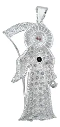 Dije Santa Muerte Artesanal Plata 925 con Zirconia Multicolor - Imagen 4