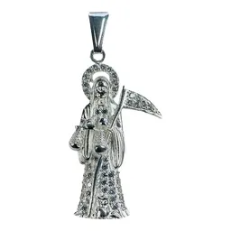 Dije Santa Muerte con Zirconia Plata .925 Clásico - Imagen 1