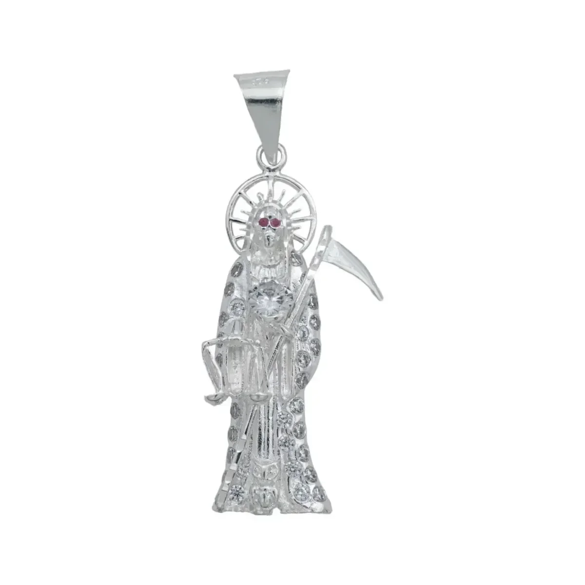 Dije Santa Muerte Mediana Plata .925 con Zirconia - Imagen 1