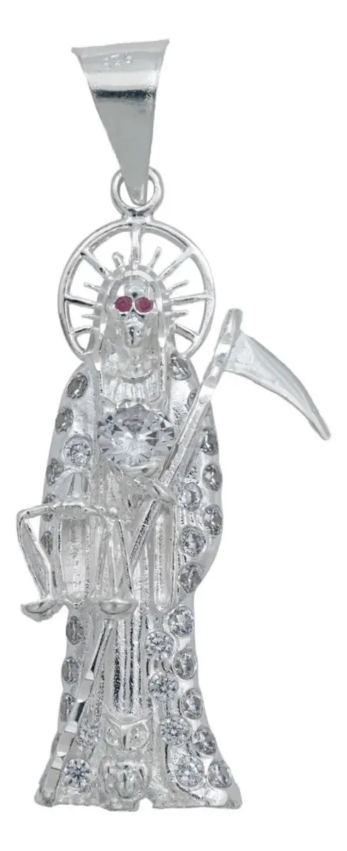 Dije Santa Muerte Mediana Plata .925 con Zirconia - Imagen 1