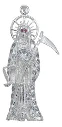 Dije Santa Muerte Mediana Plata .925 con Zirconia - Imagen 2